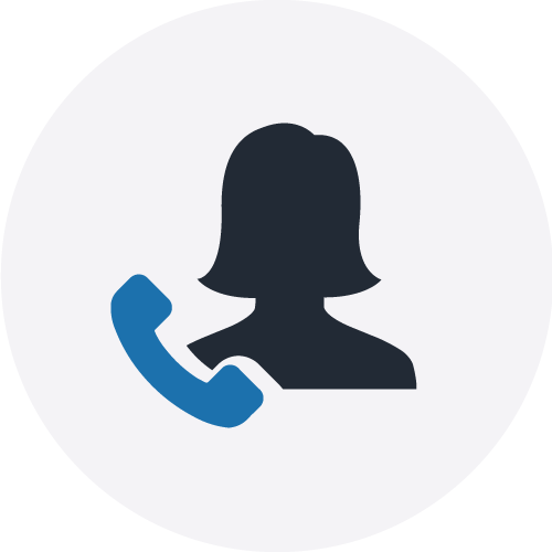 Women and phone icon in a grey circle to illustrate VOICE service