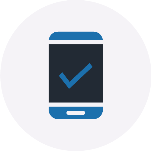 phone with check sign icon in a grey circle to illustrate USSD service