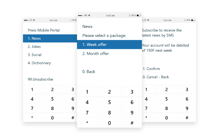 screenshots of steps when using ussd service