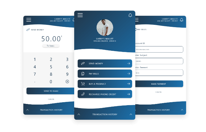 3 screens of wallet service